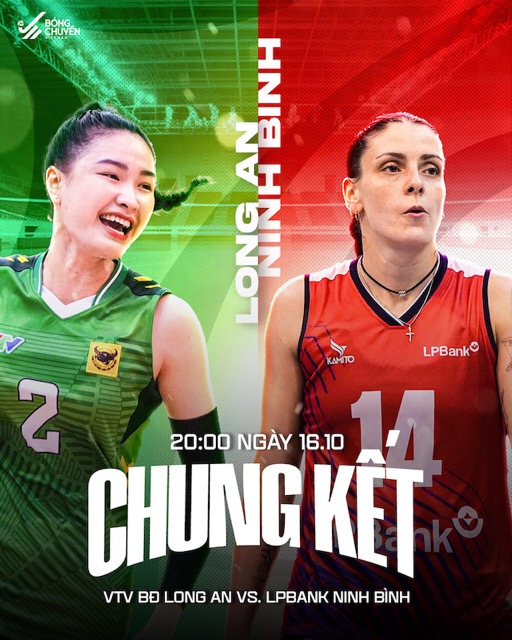 Tran dau giua VTV Binh Dien Long An va LPB Ninh Binh tai chung ket giai bong chuyen vo dich quoc gia 2025, dien ra luc 20h00 ngay 16.10. Anh: VFV