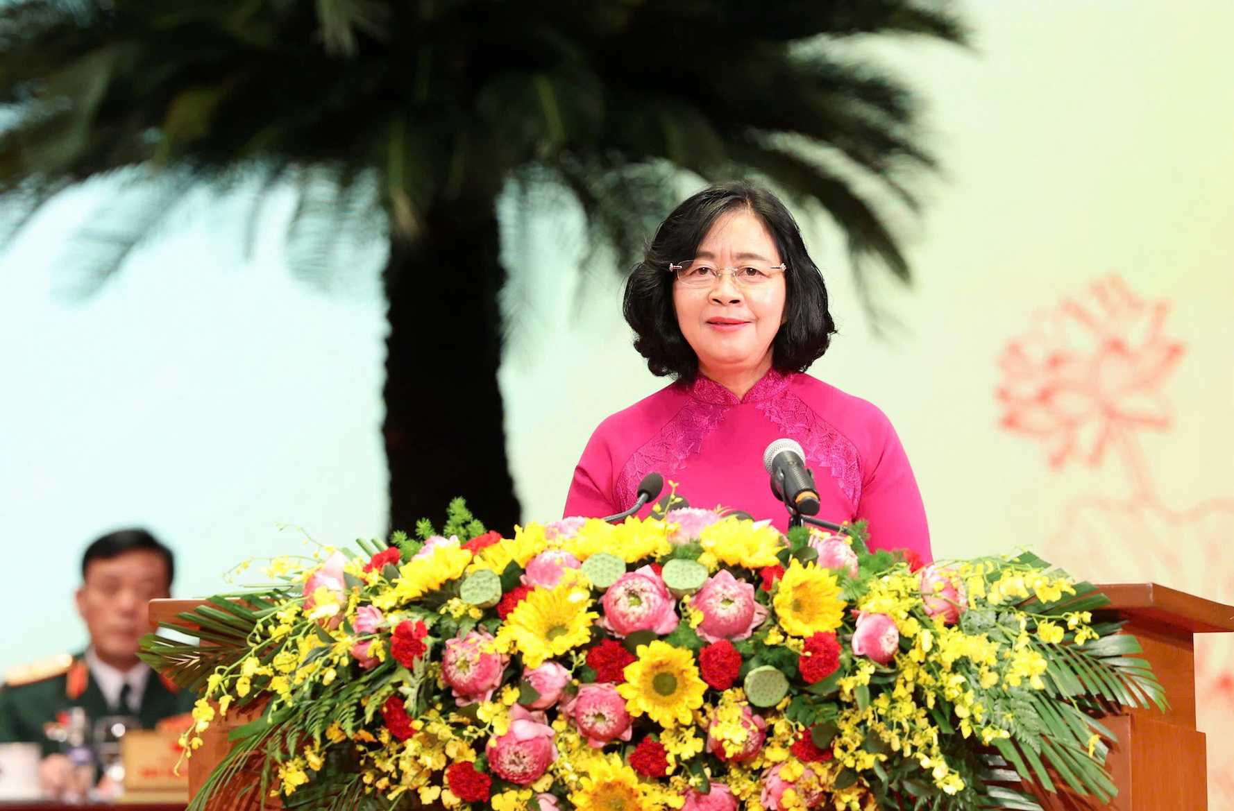 Ba Bui Thi Minh Hoai - Uy vien Bo Chinh tri, Bi thu Thanh uy Ha Noi duoc bau vao Ban Chap hanh Dang bo TP Ha Noi khoa XVIII. Anh: Viet Thanh