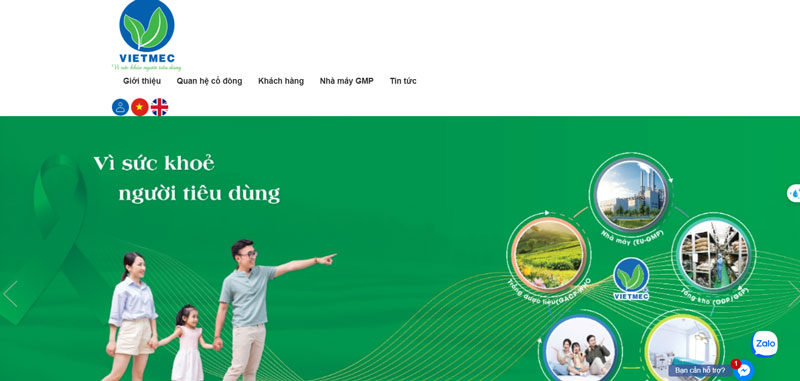 Trang thong tin cua Cong ty Co phan Duoc lieu Viet Nam. Anh chup man hinh