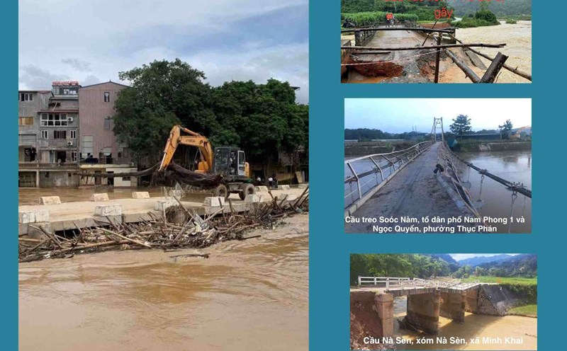 A series of bridges in Cao Bang were damaged and collapsed after the storm. Photo: Tan Van