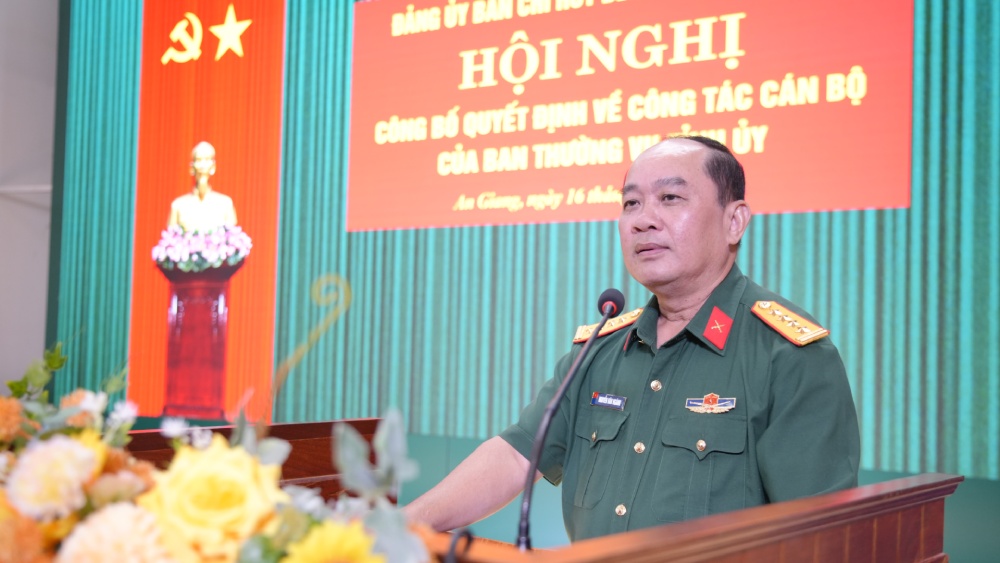 Dai ta Nguyen Van Nganh, Chi huy truong Bo Chi huy Quan su tinh An Giang phat bieu tai hoi nghi. Anh: Tien Vinh