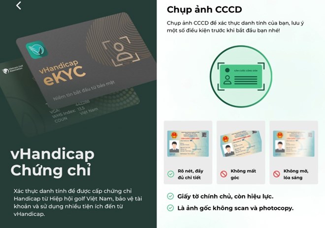 vHandicap - relying on social networks for golfers to request identity verification by taking a photo of their citizen identification card. Photo: PV Group
