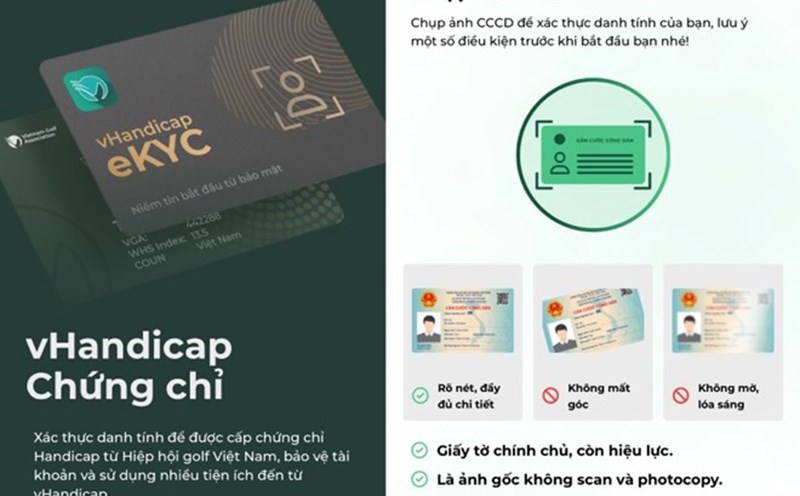 vHandicap - relying on social networks for golfers to request identity verification by taking a photo of their citizen identification card. Photo: PV Group