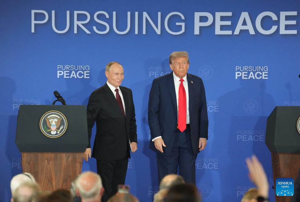 Russian President Vladimir Putin and US President Donald Trump hold a press conference after the summit in Alaska, August 15, 2025. Photo: Xinhua