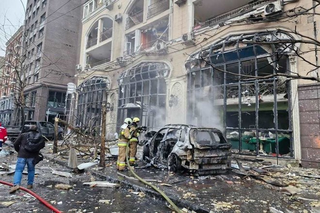 The aftermath of a Russian airstrike in the capital Kiev, Ukraine. Photo: Xinhua