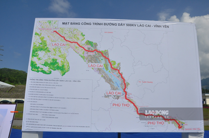 Du an duong day 500kV Lao Cai - Vinh Yen la cong trinh trong diem quoc gia co muc dau tu hon 7.410 ti dong voi chieu dai 229,5 km, 468 vi tri mong cot, di qua hai tinh Lao Cai va Phu Tho. Anh: Dinh Dai