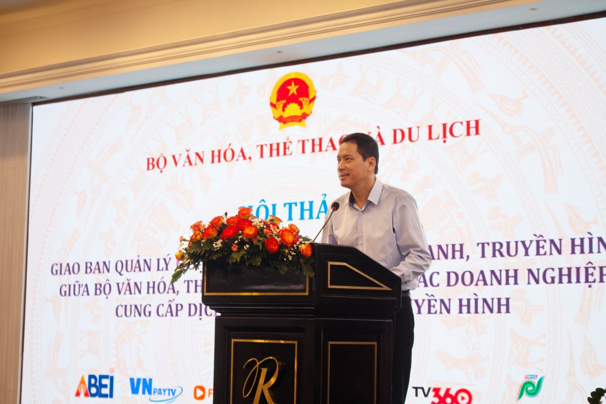 Ong Le Quang Tu Do, Cuc truong Cuc Phat thanh, Truyen hinh va Thong tin dien tu (Bo VHTTDL) phat bieu khai mac tai hoi thao. Anh: Hao Hoang