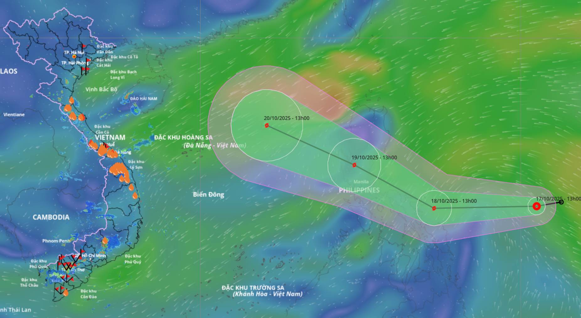 Updated on the afternoon of October 17 about the location and path of the tropical depression about to strengthen into a storm. Source: Vietnam Disaster Monitoring System