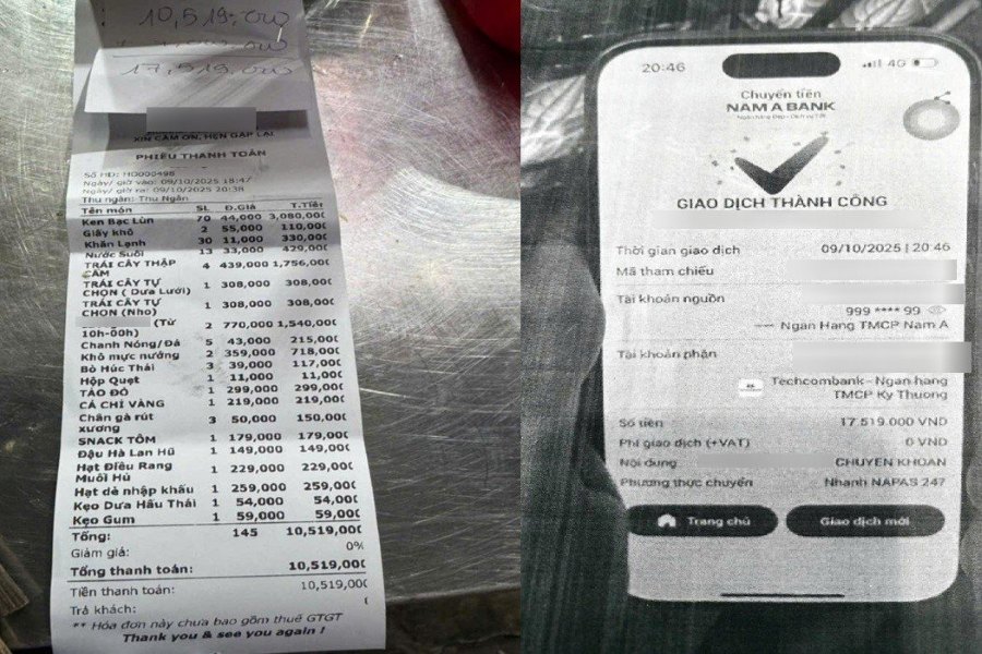 The invoice and transfer information provided by the karaoke establishment to the inspection team. Photo: TTVH