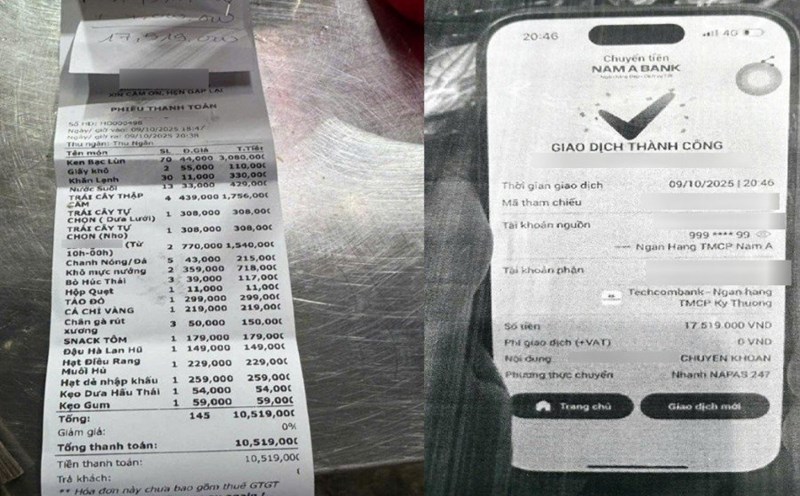 The invoice and transfer information provided by the karaoke establishment to the inspection team. Photo: TTVH