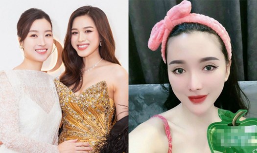Hoa hậu Đỗ Mỹ Linh bên Đỗ Thị Hà (trái), Ngân Collagen (phải)