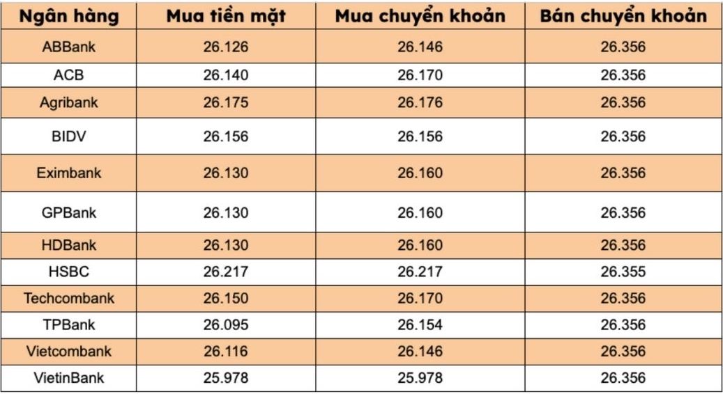 Gia USD tai cac ngan hang thuong mai trong nuoc. Bieu do: Thanh Binh 