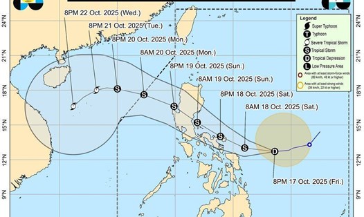 Dự báo đường đi và vùng ảnh hưởng của bão số 12. Ảnh: PAGASA