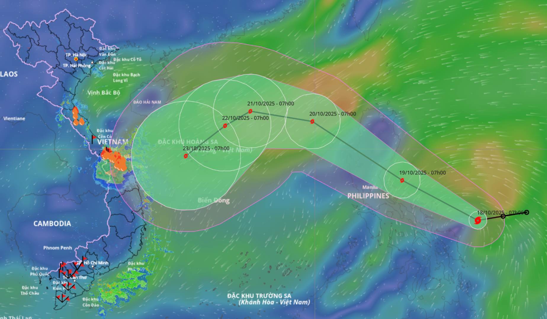 Mise a jour de la position et de la trajectoire de la tempete Fengshen a 8 heures le 18 octobre. Source : Systeme de surveillance des catastrophes naturelles du Vietnam