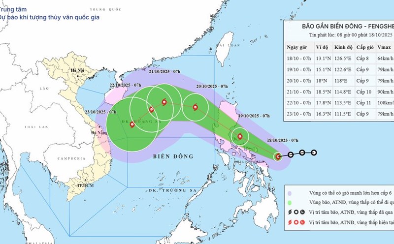 Forecast of the path and affected area of Typhoon Fengshen, which could potentially become Typhoon No. 12 in the East Sea. Photo: NCHMF