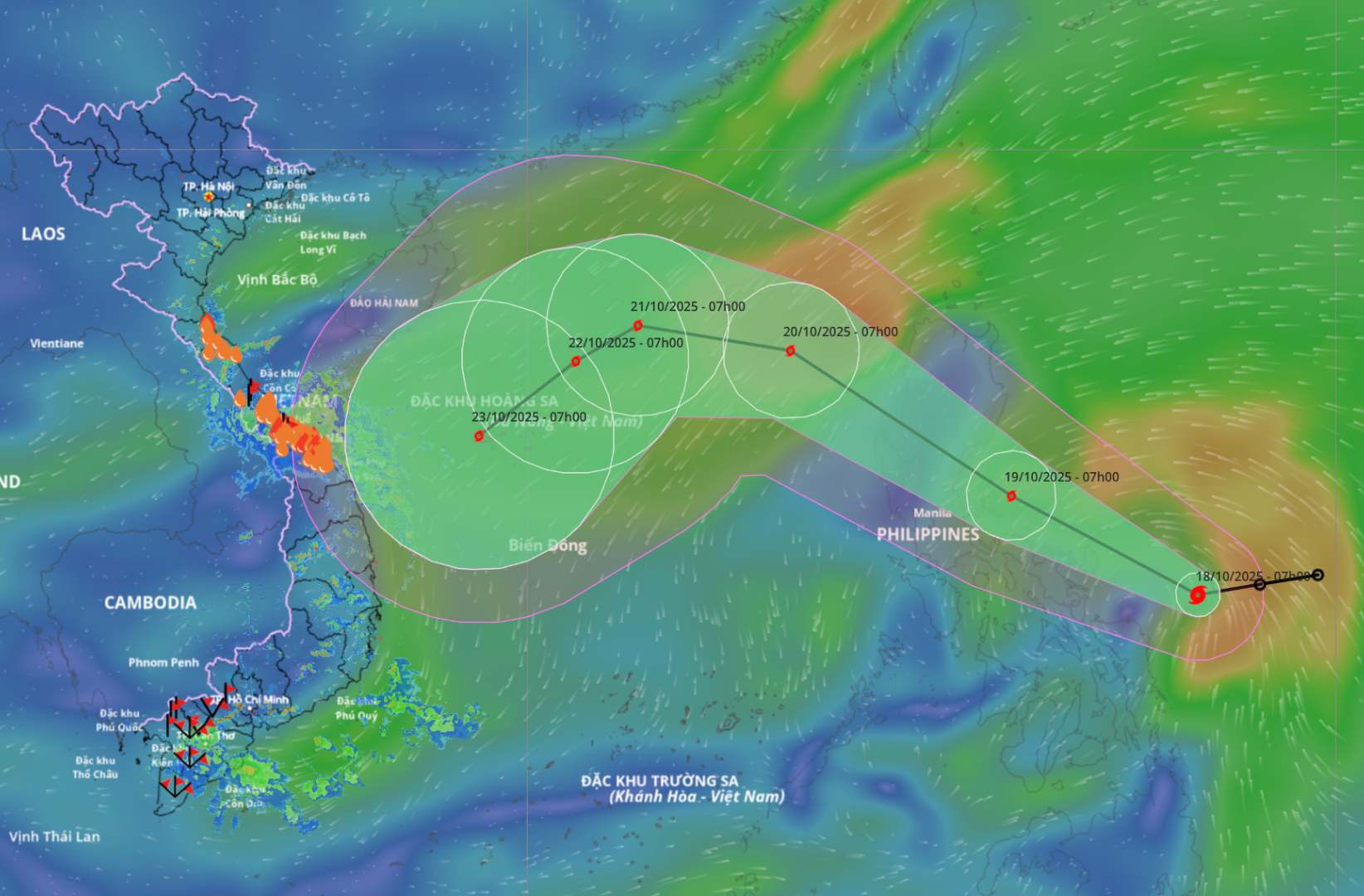 Updated location and path of storm Fengshen at 1:00 p.m. on October 18. Source: Vietnam Disaster Monitoring System