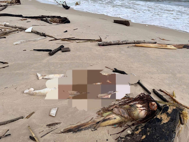 The body of a female suspect drifted ashore in Quang Tri. Photo: Cam Hong Commune Police