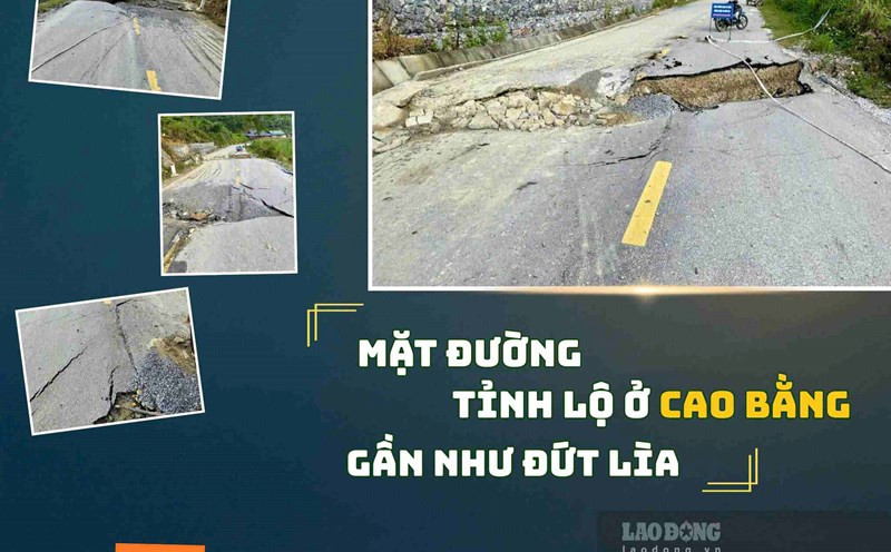 Many traffic routes in Cao Bang were damaged after storms and floods. Photo: Tan Van