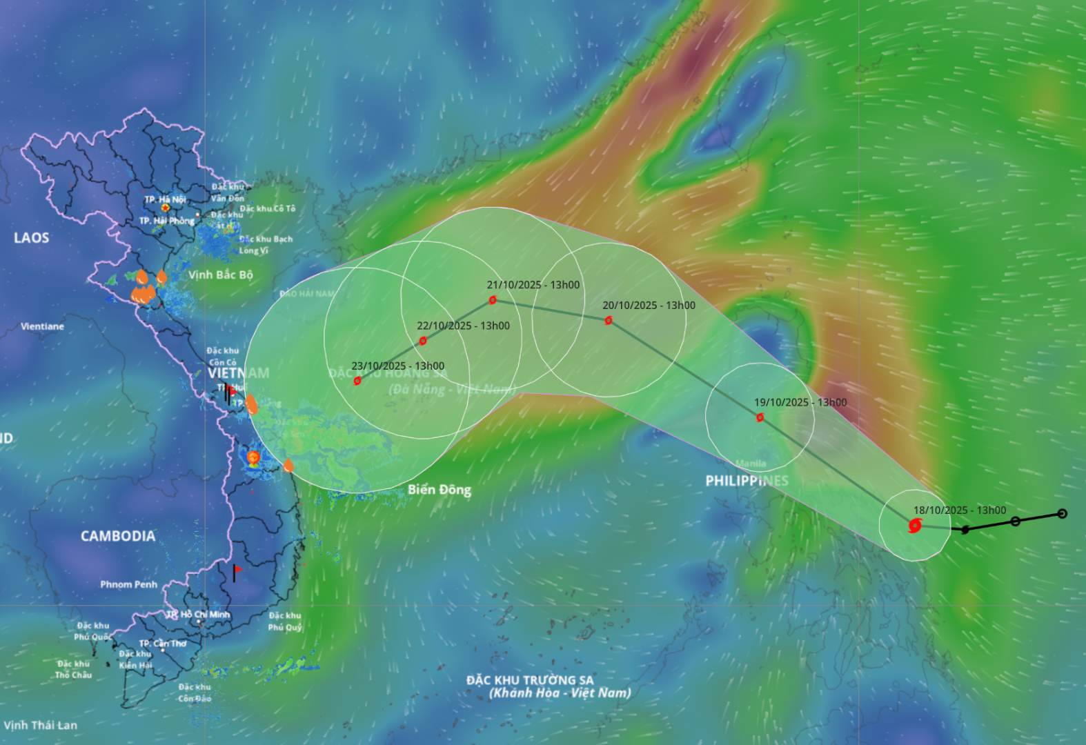 Typhoon Fengshen is likely to enter the East Sea as storm No. 12. Updated location and path of storm Fengshen at 7:00 a.m. on October 19. Source: Vietnam Disaster Monitoring System