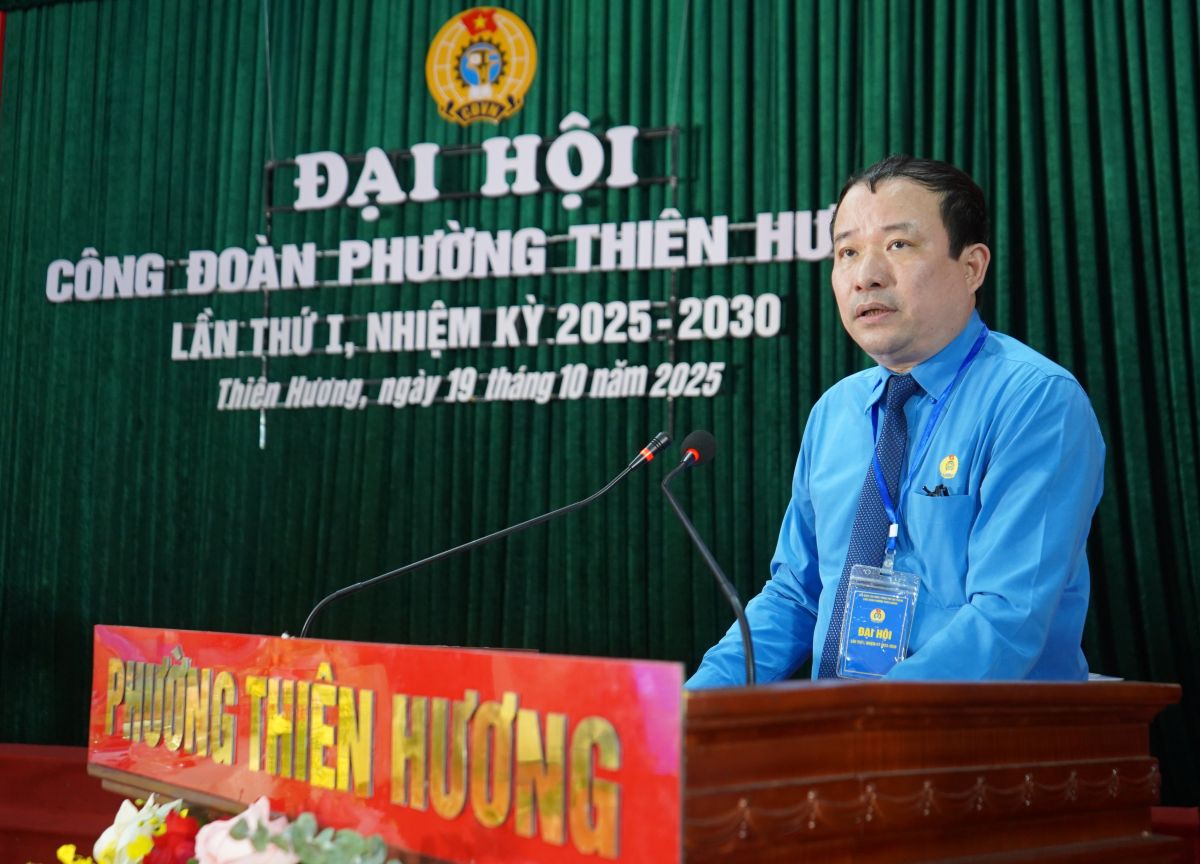 Chu tich LDLD TP Hai Phong Nguyen Anh Tuan phat bieu chi dao Dai hoi. Ảnh: Mai Dung