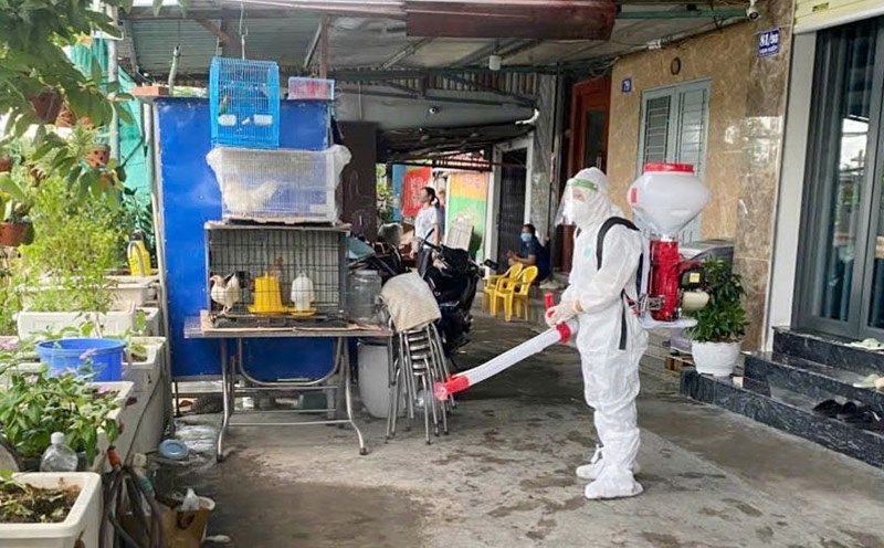 Medical staff spray disinfectants to prevent dengue fever in households in Hong Bang ward. Photo: Hai Phong Hospital