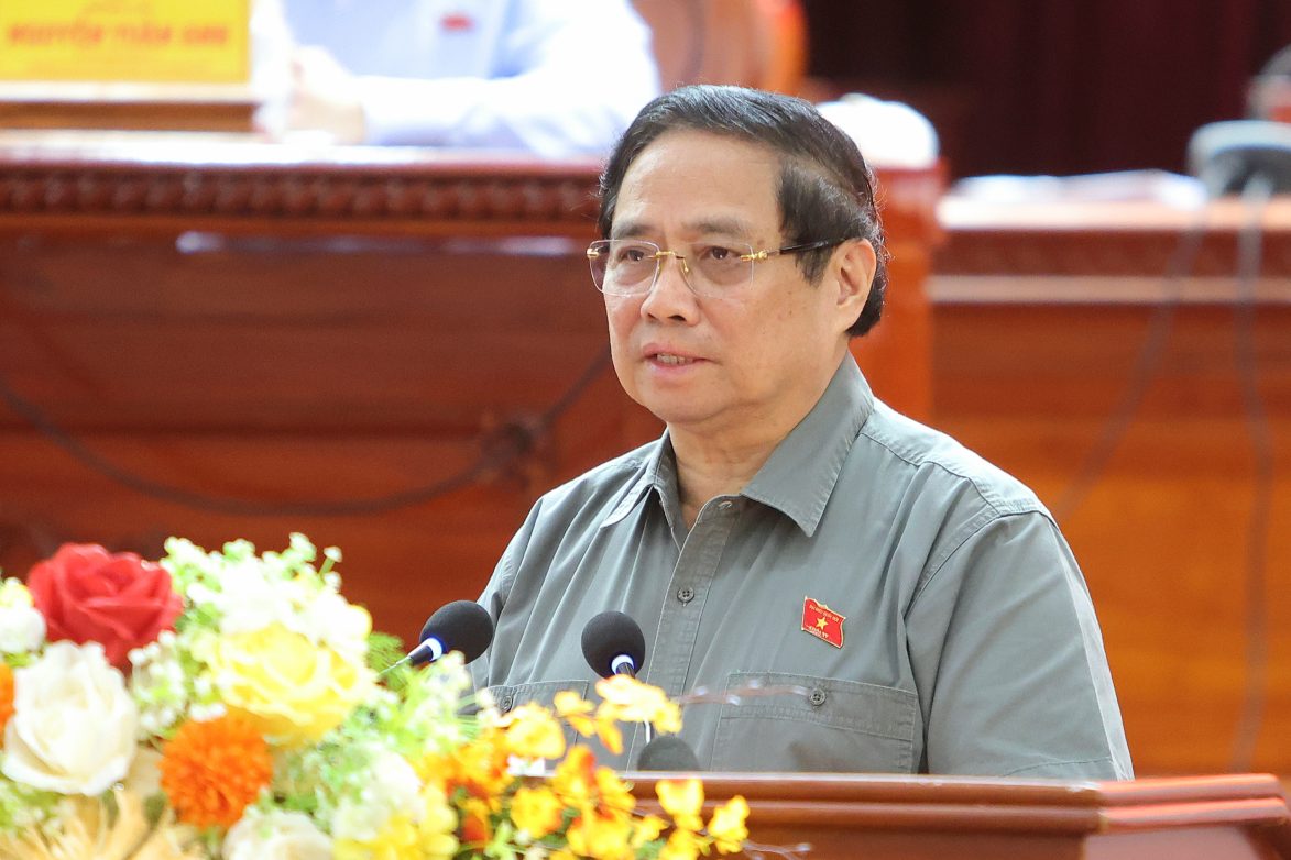 Thu tuong Chinh phu Pham Minh Chinh phat bieu tai buoi tiep xuc cu tri. Anh: Ta Quang