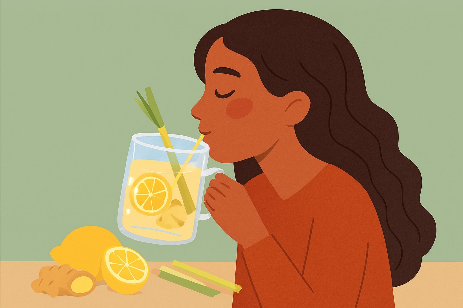 The secret to purifying the body with liver detox ginger lemongrass water. Graphics: Huong Giang