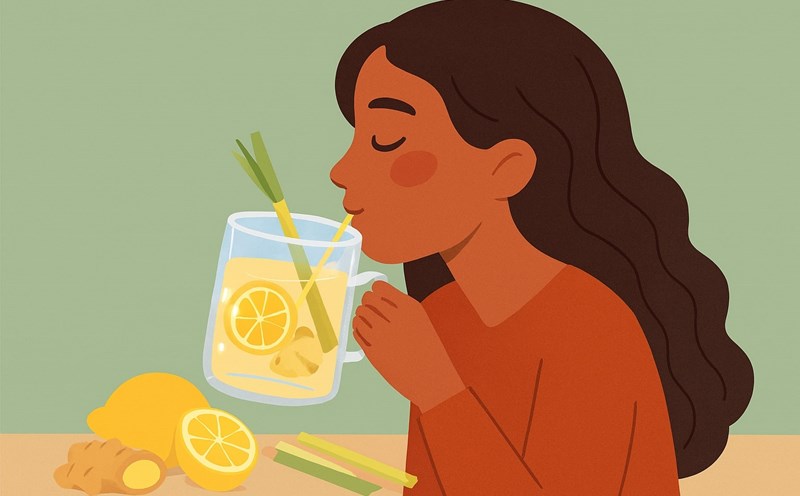 The secret to purifying the body with liver detox ginger lemongrass water. Graphics: Huong Giang
