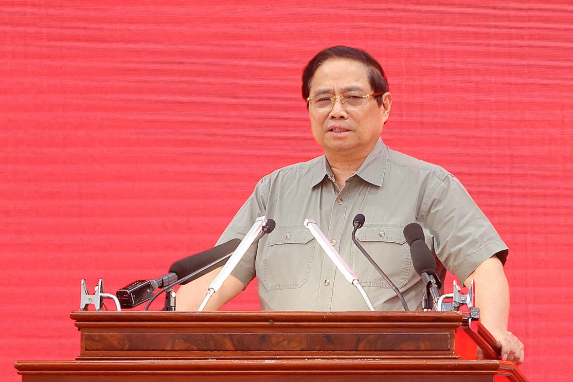 Thu tuong Chinh phu Pham Minh Chinh phat bieu ket luan buoi lam viec. Anh: Ta Quang