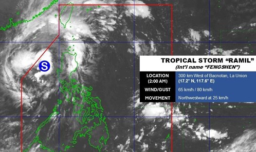 Vị trí tâm bão số 12 (Philippines gọi là bão Ramil) hồi 2h sáng 20.10. Ảnh: PAGASA