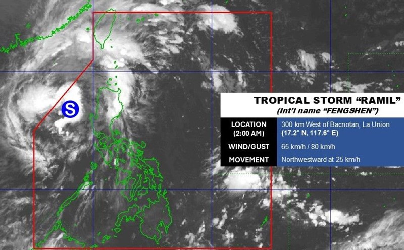Ubicacion del centro del tifon numero 12 (Filipinas lo llama tifon Ramil) a las 2 am del 20 de octubre. Foto: PAGASA