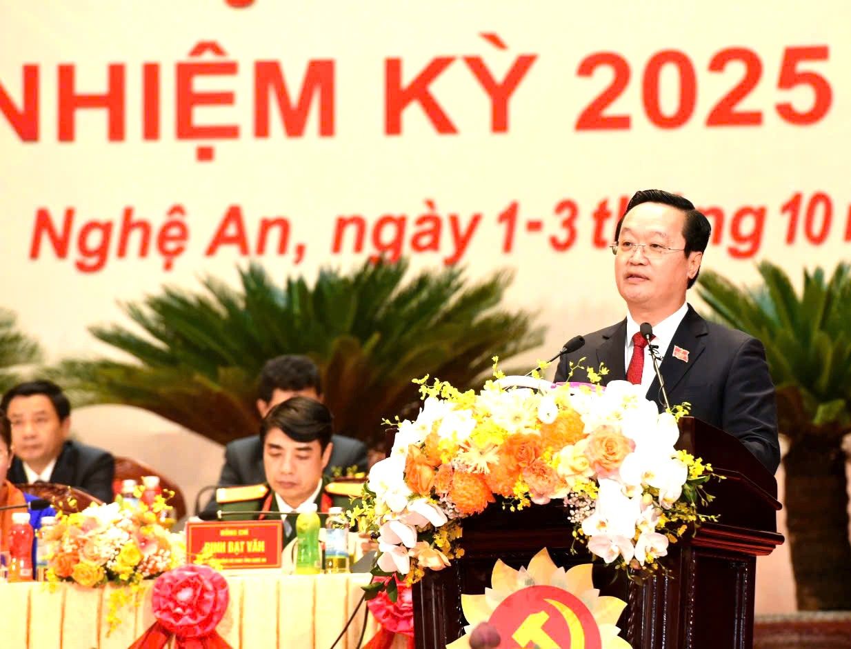 Nghe An Provincial Party Secretary Nguyen Duc Trung delivered the opening speech of the 20th Nghe An Provincial Party Congress. Photo: Tu Thanh