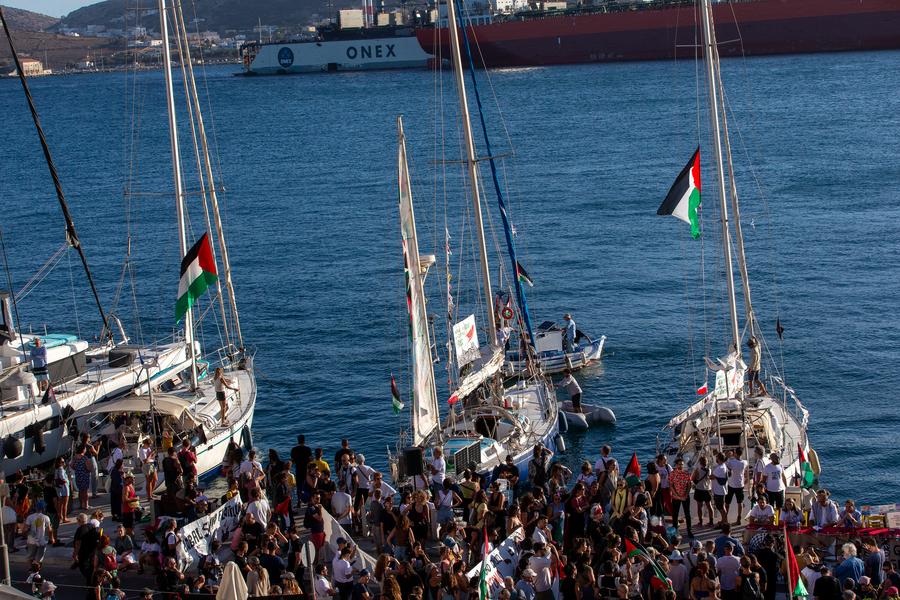 Global Sumud Flotilla (GSF) Gaza relief ships are set to depart from Syros Island, Greece, on September 14, 2025. Photo: Xinhua