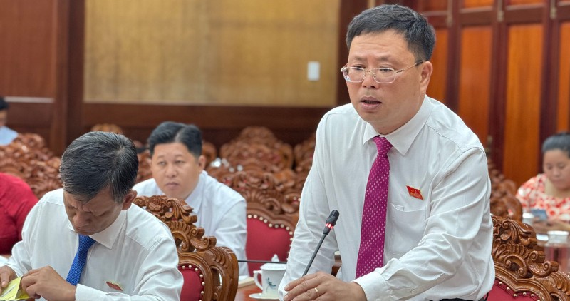 Ong Truong Dang Vinh Phuc – Uy vien Ban Thuong vu Tinh uy, Giam doc So Tai chinh phat bieu y kien tai buoi thao luan. Anh: Hoang Loc