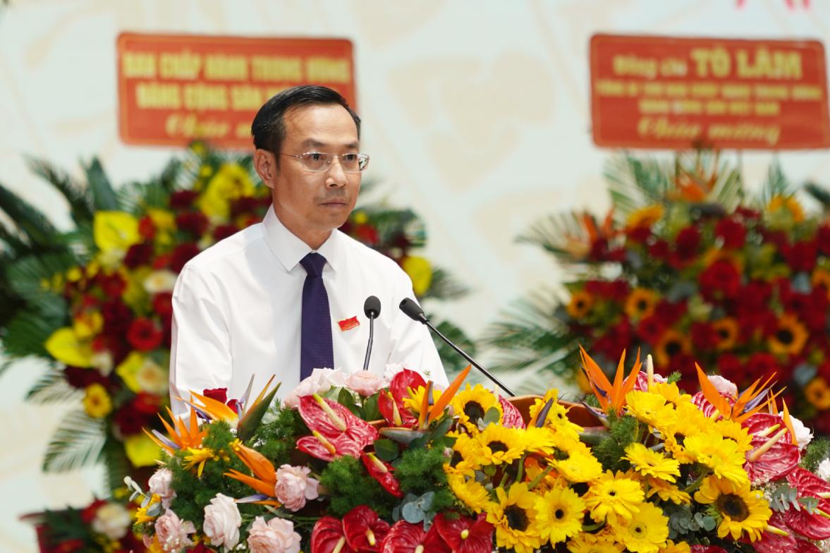 Ong Nguyen Thanh Nhan - Pho Bi thu Thuong truc Tinh uy, Chu tich HDND tinh An Giang phat bieu tai Dai hoi. Anh: BTC