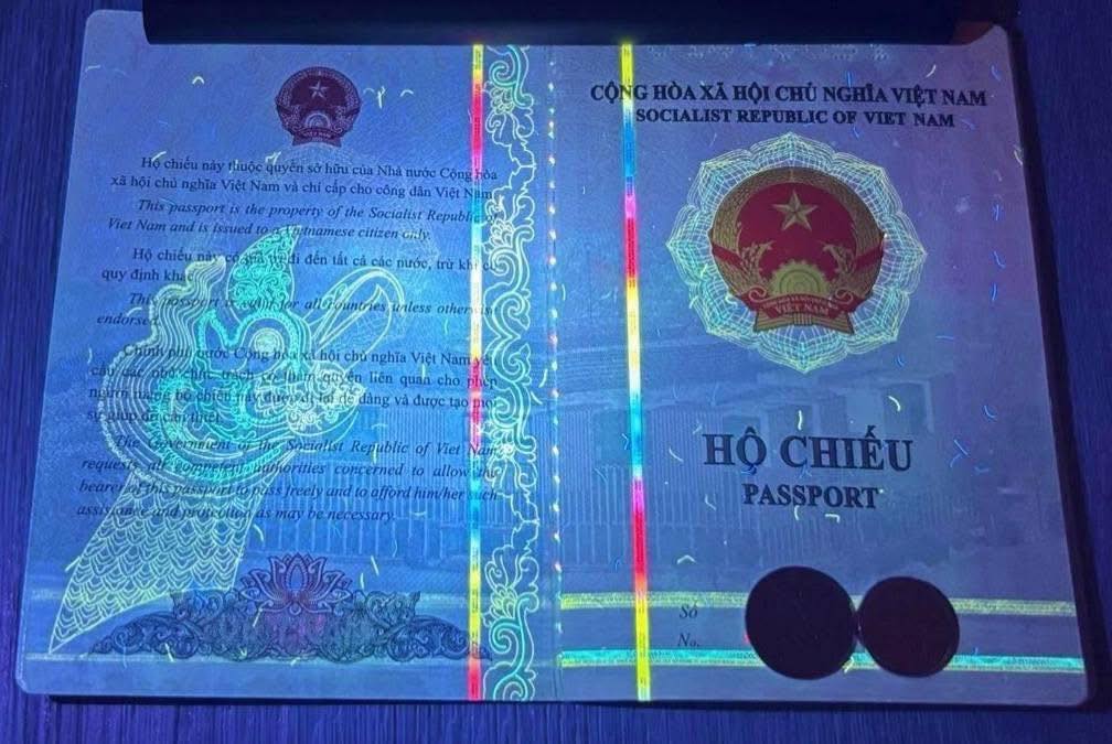 Interesting discovery when scanning a Vietnamese passport under UV light.