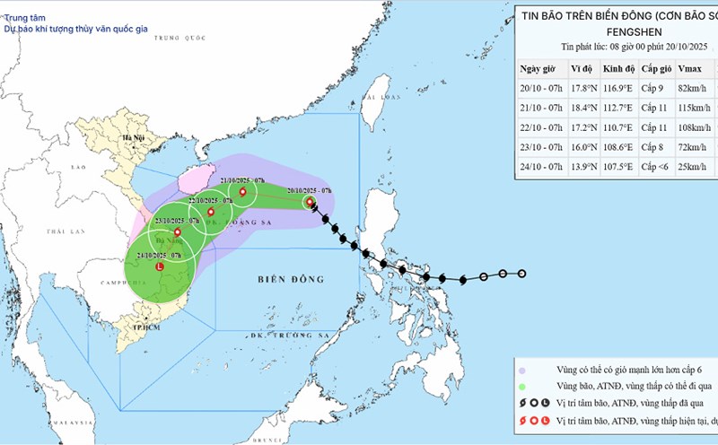 Update the path and affected area of storm No. 12 Fengshen. Photo: NCHMF