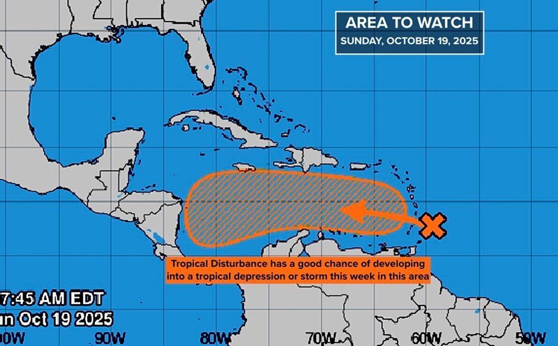The low pressure is forecast to strengthen into a tropical depression this week and has the potential to become a storm Melissa. Photo: NOAA