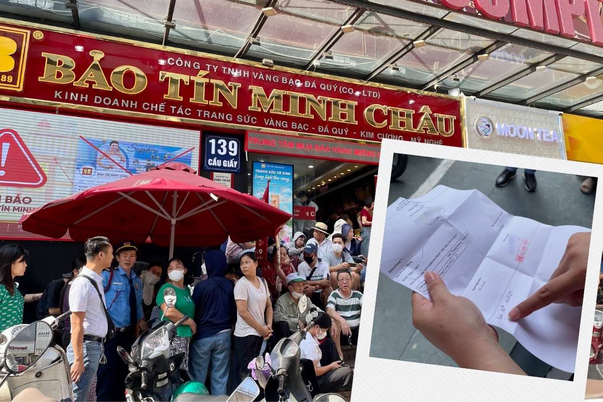 People are excited to buy 5 taels of gold after many days of not selling. Photo: Ha Linh