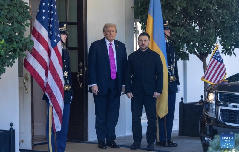US President Donald Trump and Ukrainian President Zelensky met in the US on October 17, 2025. Photo: Xinhua