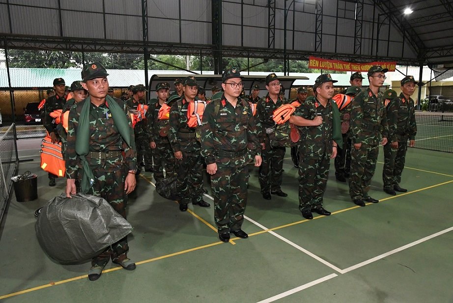 Kiem tra bao dong luc luong xung kich san sang thuc hien nhiem vu khi co tinh huong tai Co quan Bo Chi huy quan su tinh. Anh: Trong Quoc