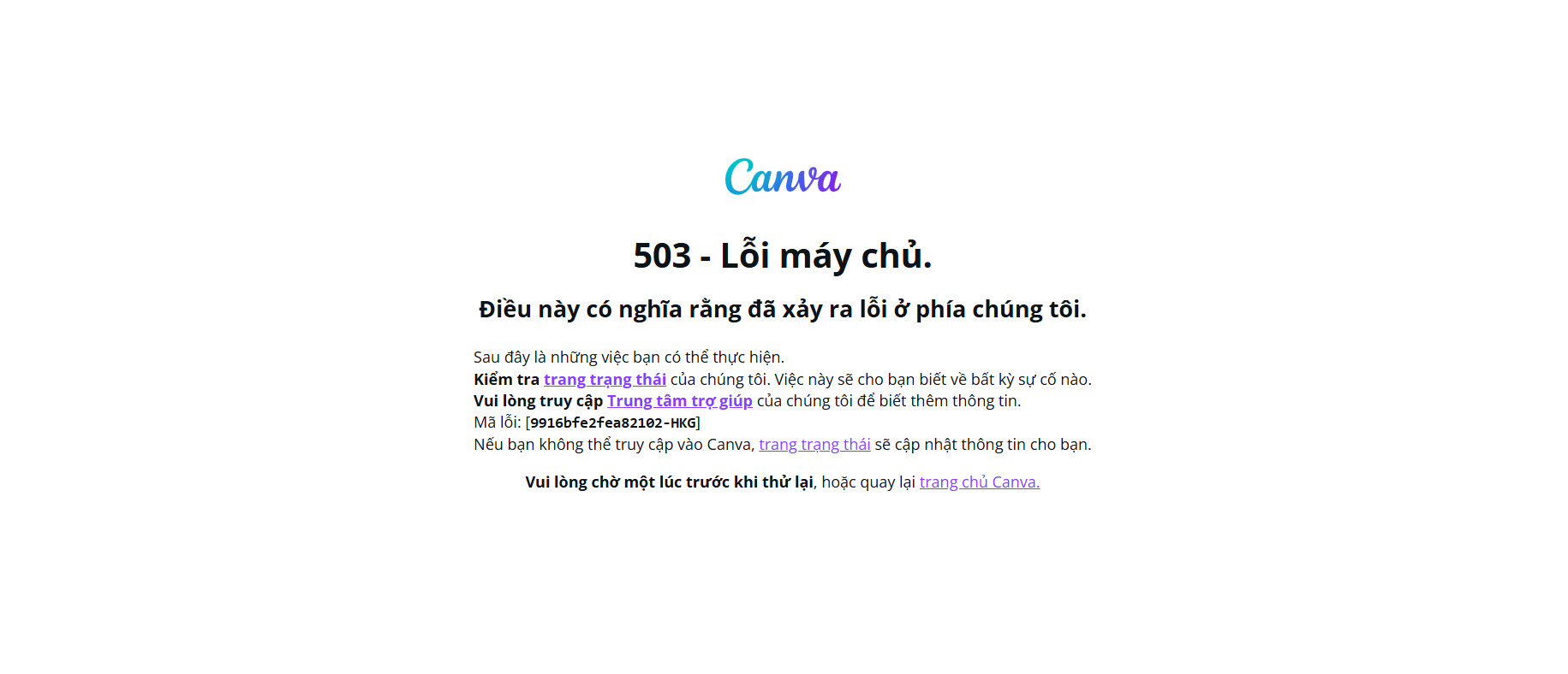 He thong Canva gap loi 503 tren toan cau. Anh: Chup man hinh