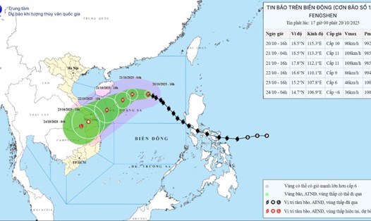 Dự báo hướng di chuyển của bão số 12. Ảnh: Trung tâm dự báo khí tượng thủy văn quốc gia