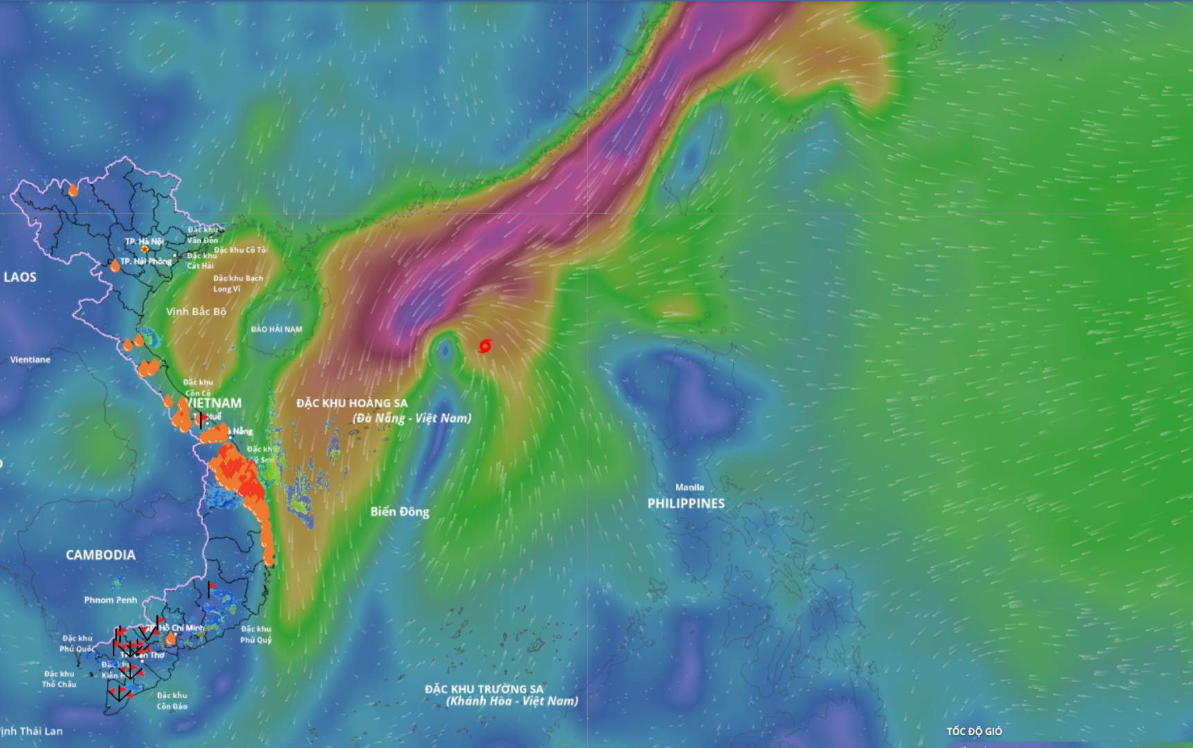 10月21日午前5時に暴風雨12号の位置を更新。出典：ベトナム自然災害監視システム