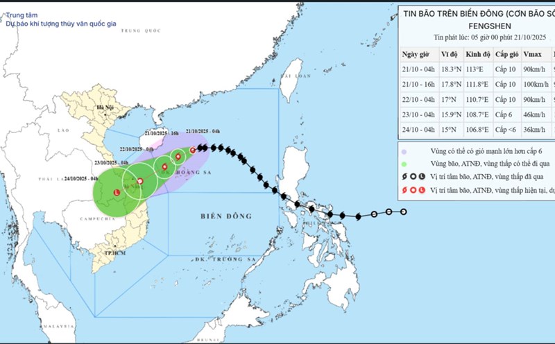 Pronostico de la trayectoria de la tormenta numero 12. Foto: Centro Nacional de Prevision Hidrometeorologica de Vietnam