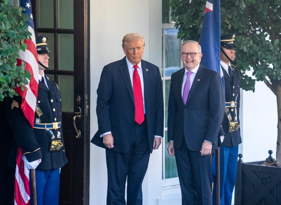 Tong thong Donald Trump don Thu tuong Anthony Albanese tham My ngay 20.10.2025. Anh: Xinhua