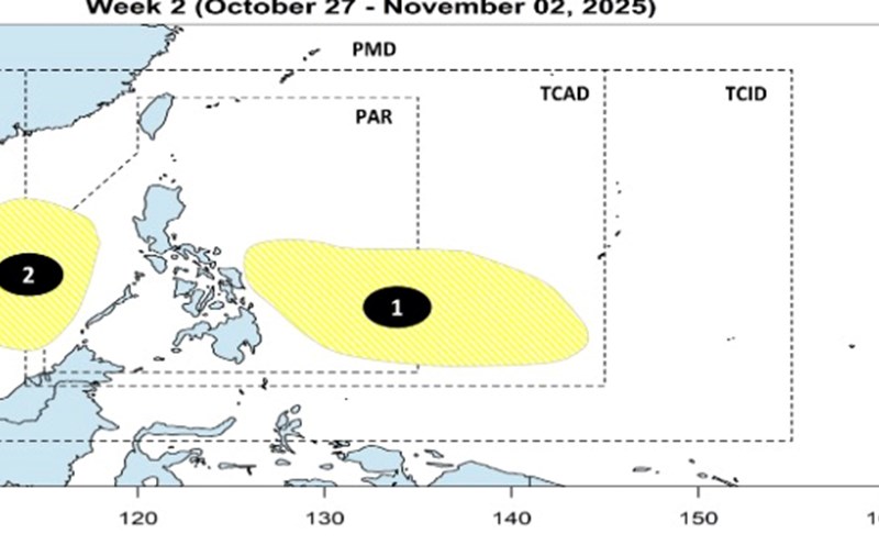 Forecast of 2 consecutive low pressure areas around the East Sea after storm No. 12 Fengshen. Photo: PAGASA