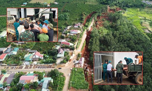 Đường vào Trạm 500kV Ia Ly tiếp tục sạt lở, chính quyền xã Ia Ly (Gia Lai) khẩn trương hỗ trợ người dân di dời khỏi vùng nguy hiểm. Ảnh: Hoài Phương