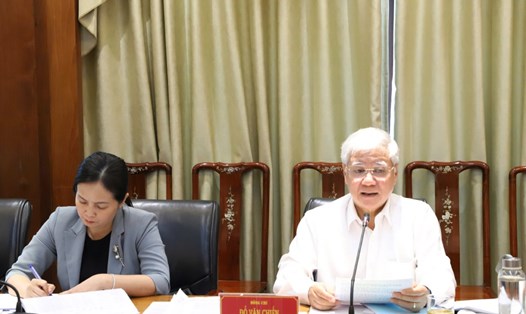 Chủ tịch Ủy ban Trung ương Mặt trận Tổ quốc Việt Nam Đỗ Văn Chiến phát biểu tại cuộc làm việc. Ảnh: Hương Diệp