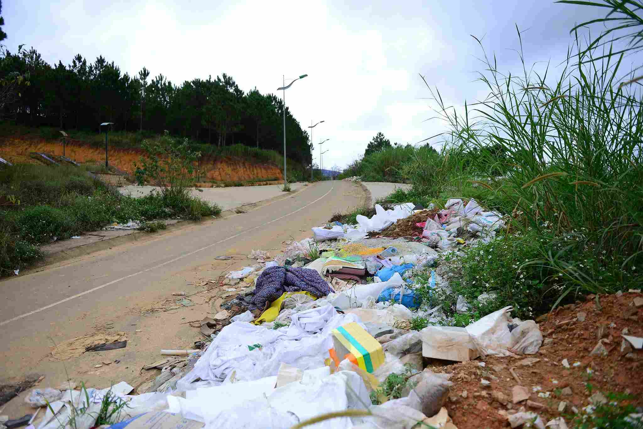 Rac thai vut bo bua bai tren tuyen duong dan vao san van dong. Anh: Phuc Khanh